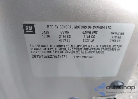 2007 Chevrolet Impala Lt z USA, uszkodzony, nr VIN 2G1WT58K279218471